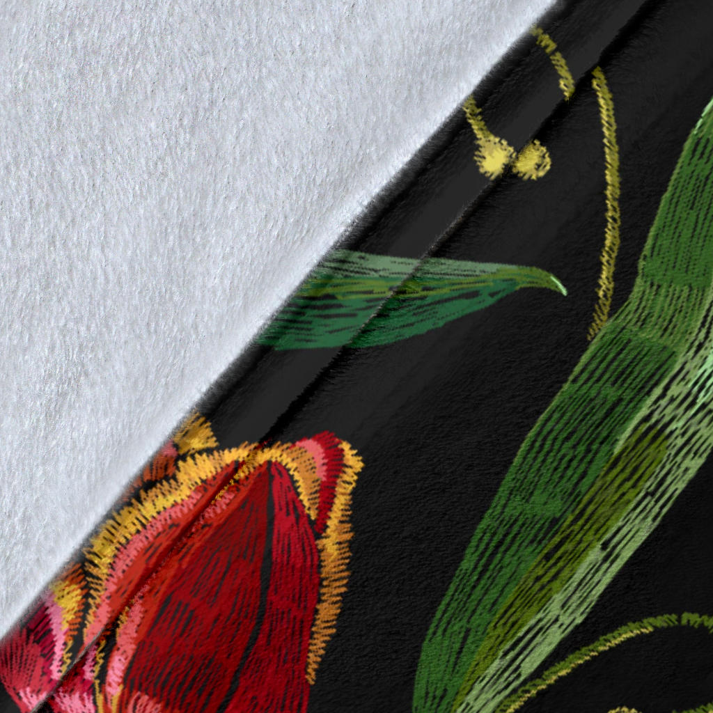 Tulip Embroidered Pattern Print Design TP01 Fleece Blanket