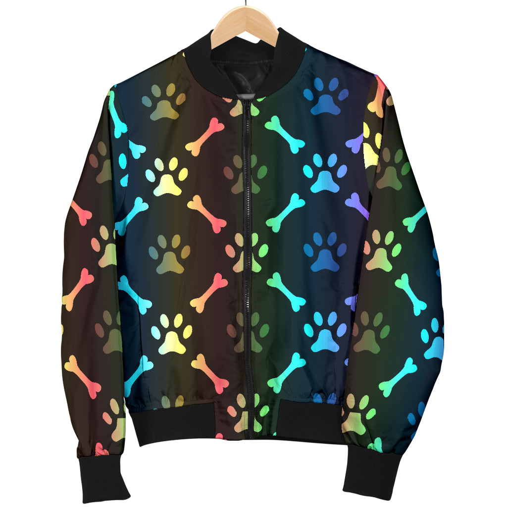 Paw Rainbow Pattern Print Design A01 Women's Bomber Jacket