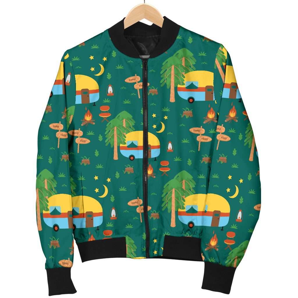 Camping Camper Pattern Print Design 06 Women's Bomber Jacket
