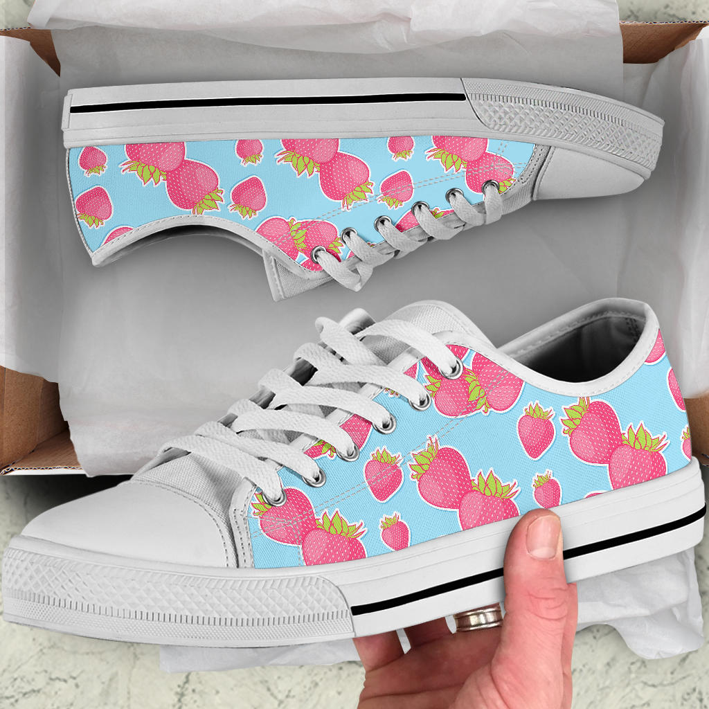 Strawberry Pattern Print Design SB04 White Bottom Low Top Shoes