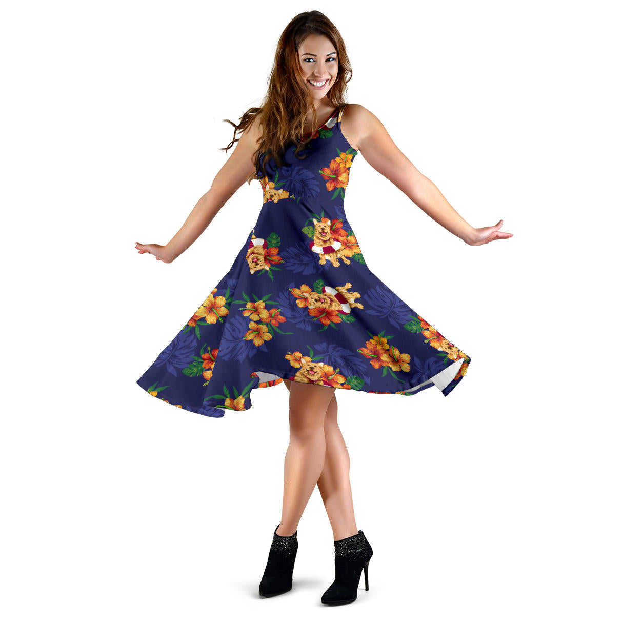 Hawaiian Themed Pattern Print Design H02 Midi Dress