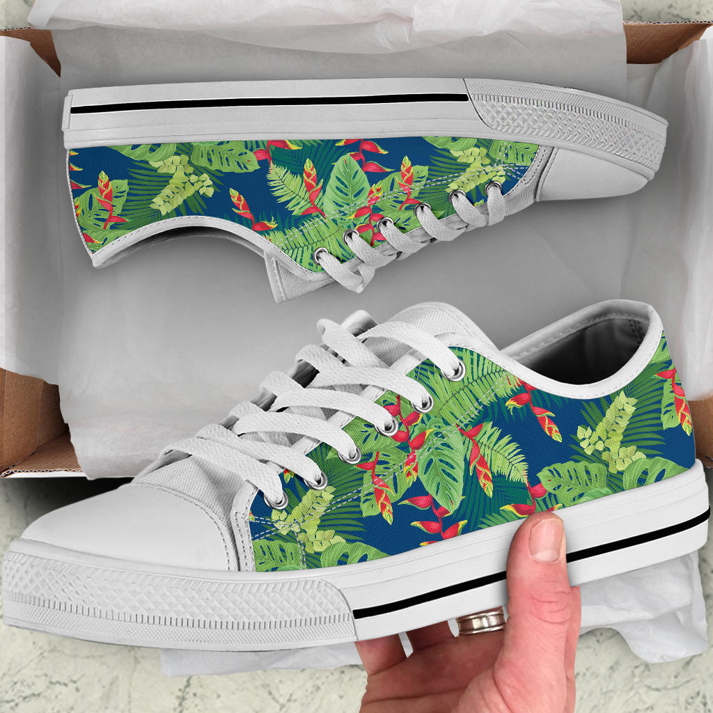 Heliconia Pattern Print Design HL08 White Bottom Low Top Shoes