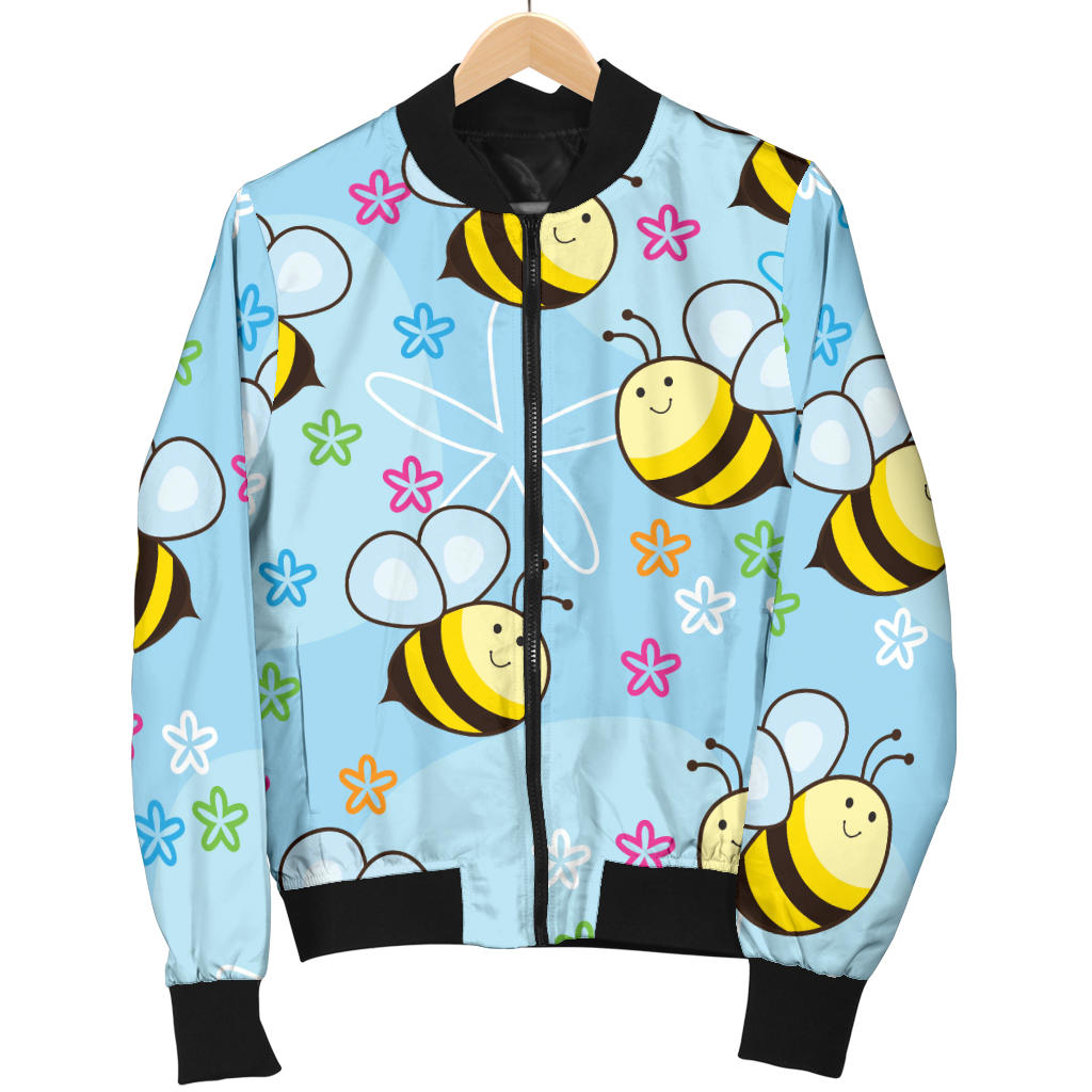 Bee Pattern Print Design BEE03 Women Bomber Jacket