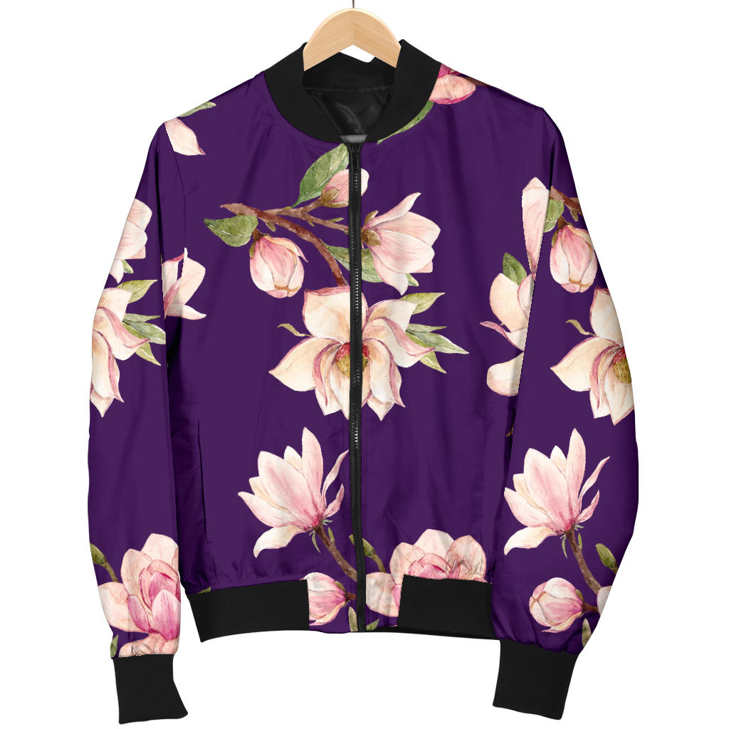Magnolia Pattern Print Design MAG02 Women Bomber Jacket