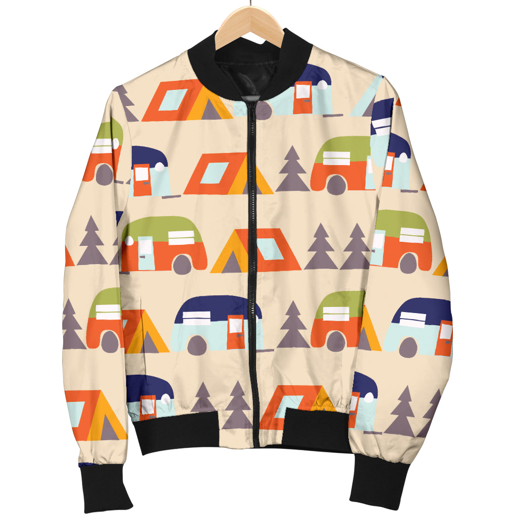 Camper Tent Pattern Print Design 03 Women's Bomber Jacket