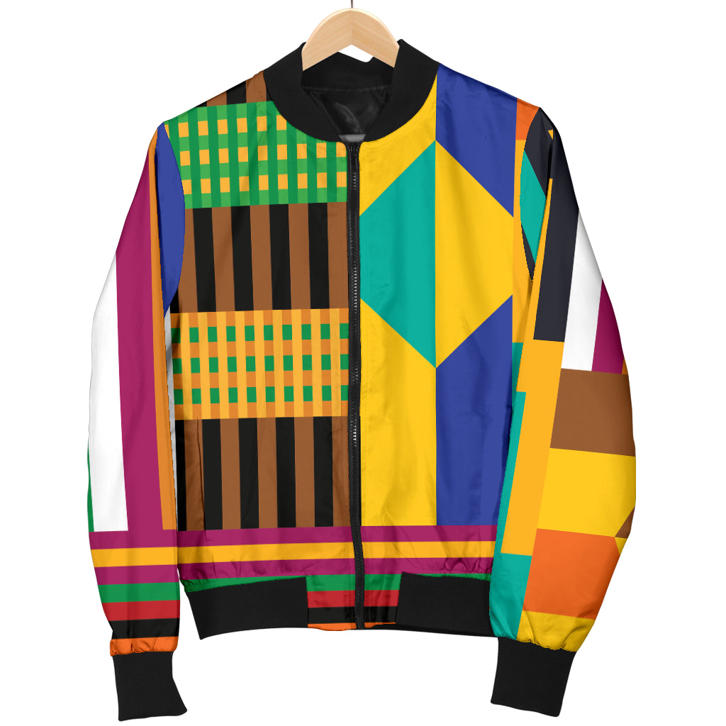 Kente Pattern Print Design 03 Women's Bomber Jacket