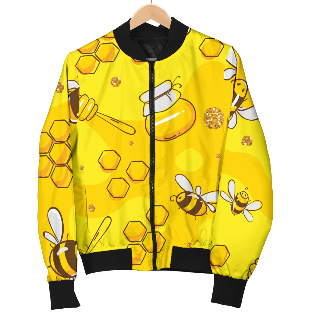 Bee Pattern Print Design BEE01 Women Bomber Jacket
