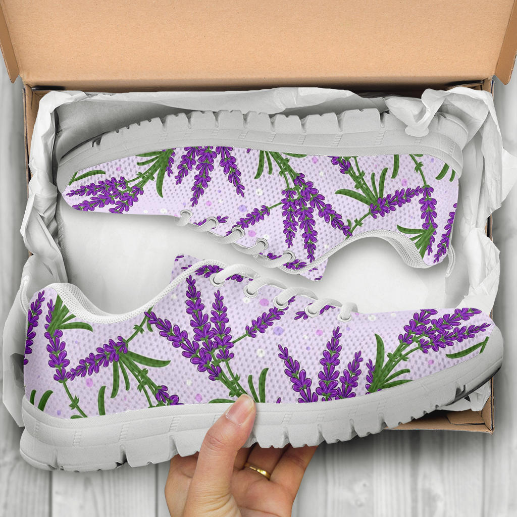 Lavender Pattern Print Design LV02 Sneakers White Bottom Shoes