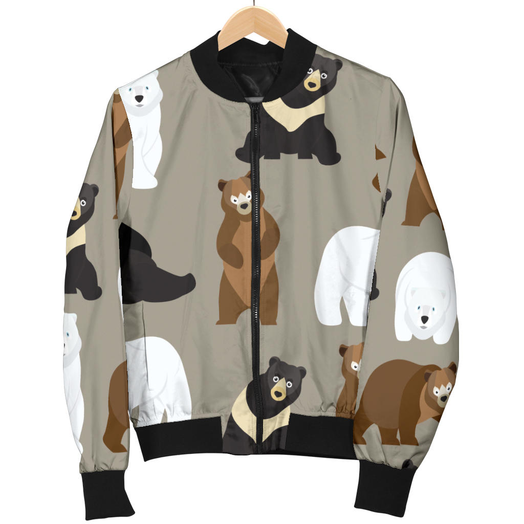 Bear Pattern Print Design BE03 Women Bomber Jacket