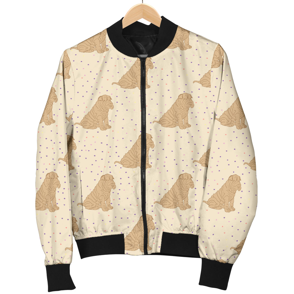 Chinese Shar Pei Pattern Print Design 01 Women's Bomber Jacket