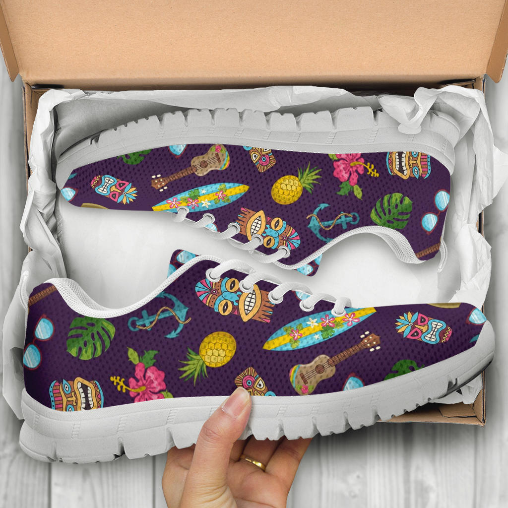 Hawaiian Themed Pattern Print Design H024 Sneakers White Bottom Shoes