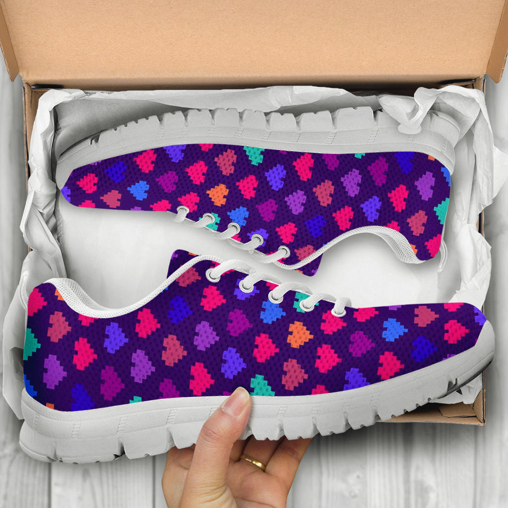 Heart Pixel Pattern Print Design HE03 Sneakers White Bottom Shoes