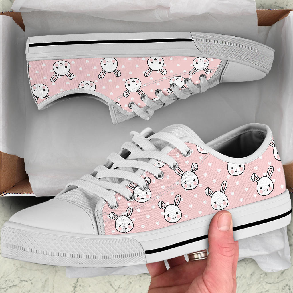 Rabbit Pattern Print Design RB02 White Bottom Low Top Shoes