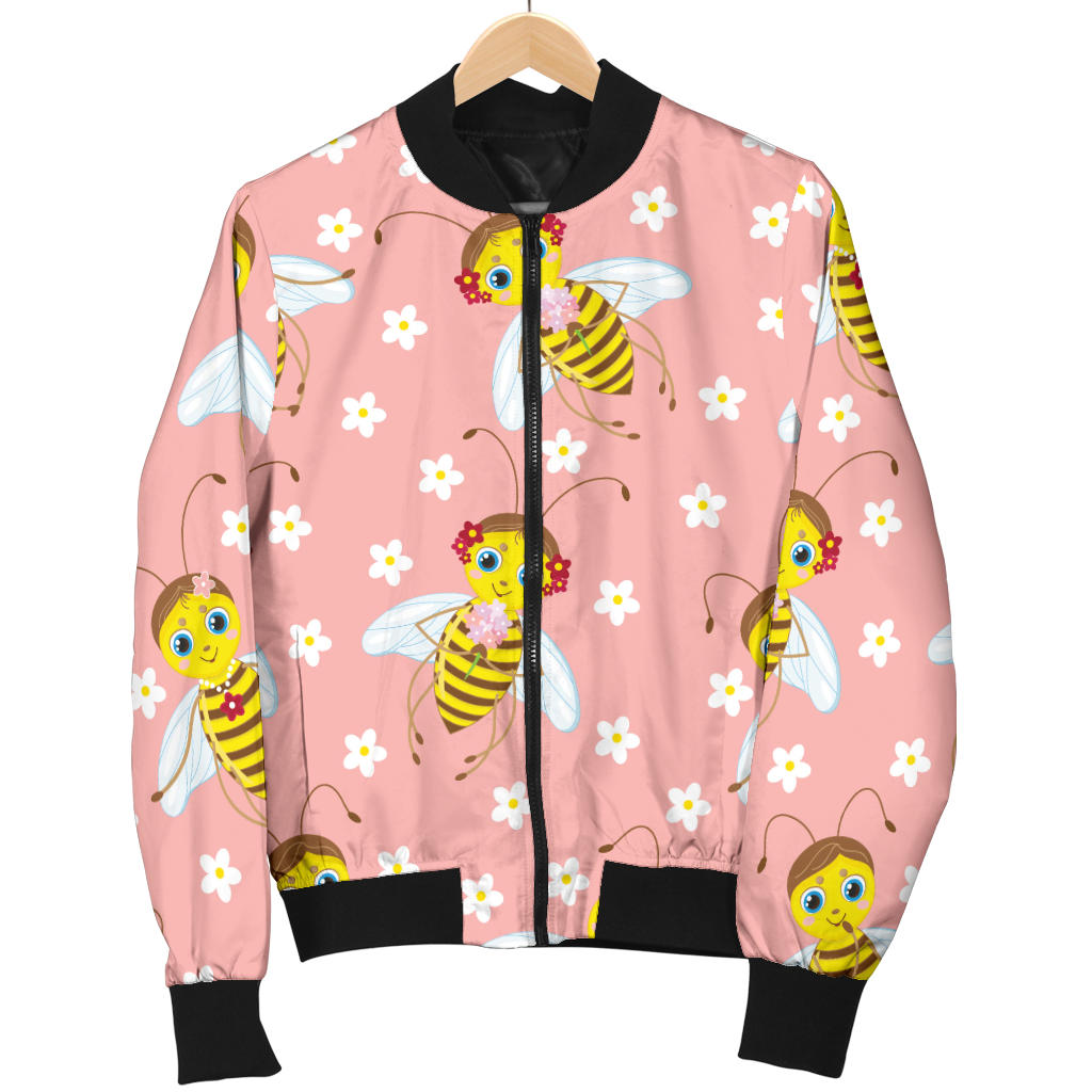 Bee Pattern Print Design BEE07 Men Bomber Jacket