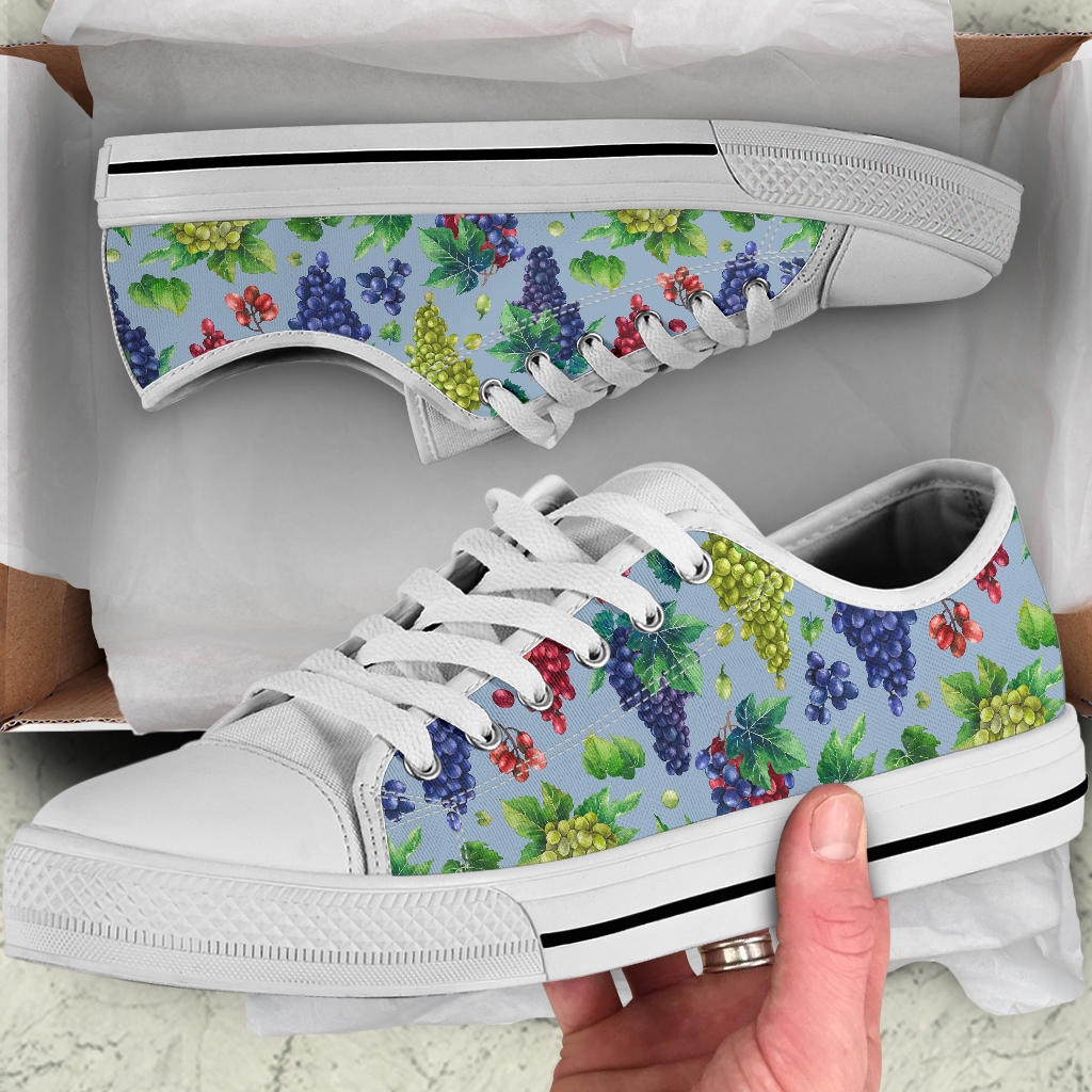 Grape Pattern Print Design GP06 White Bottom Low Top Shoes