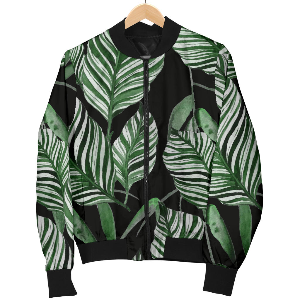 Palm Leaves Pattern Print Design PL09 Women Bomber Jacket