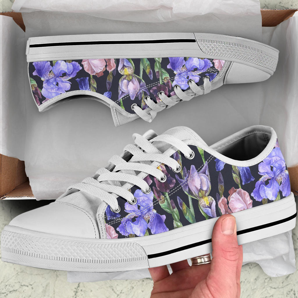 Iris Pattern Print Design IR04 White Bottom Low Top Shoes