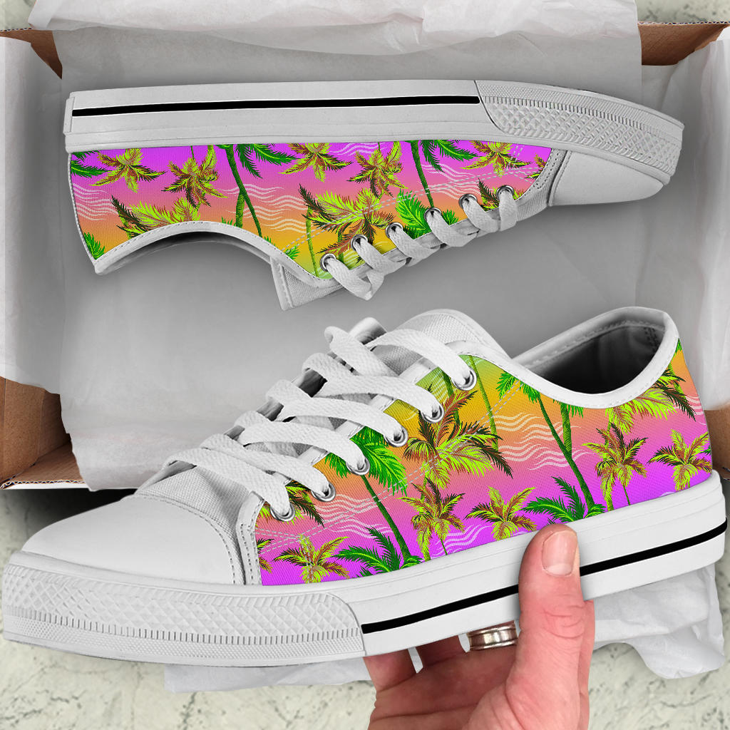 Palm Tree Rainbow Pattern White Bottom Low Top Shoes
