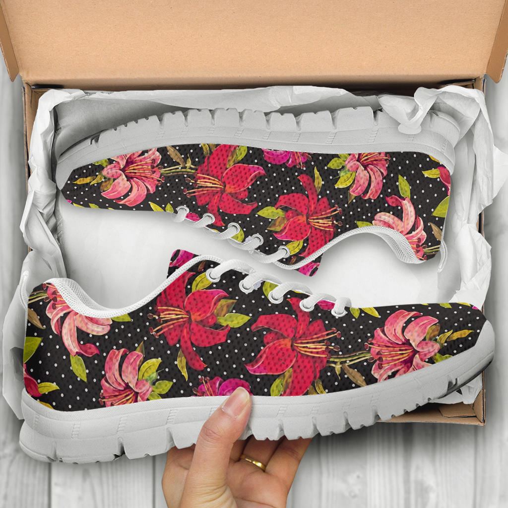 Lily Pattern Print Design LY012 Sneakers White Bottom Shoes