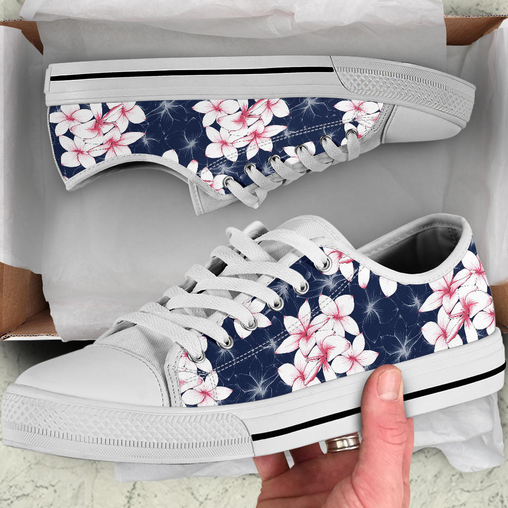 Plumeria Pattern Print Design PM017 White Bottom Low Top Shoes
