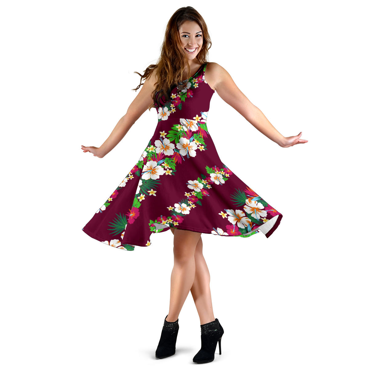 Hawaiian Themed Pattern Print Design H06 Midi Dress