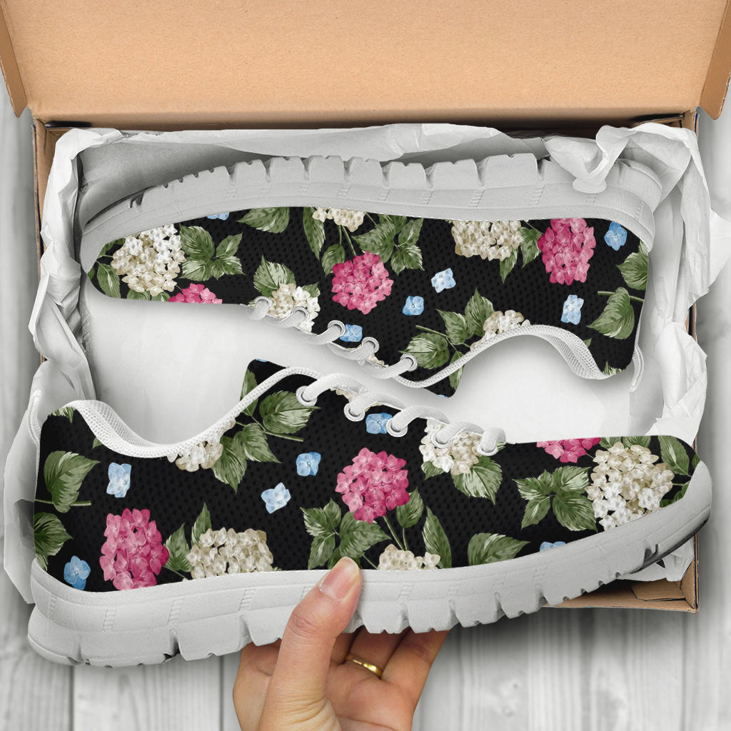 Hydrangea Pattern Print Design HD09 Sneakers White Bottom Shoes