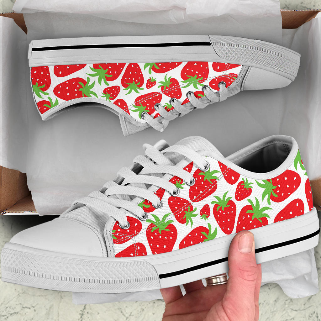 Strawberry Pattern Print Design SB01 White Bottom Low Top Shoes