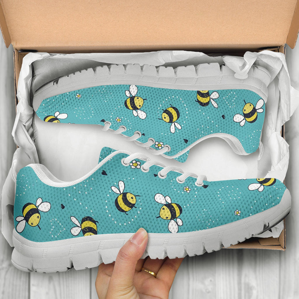 Bee Pattern Print Design BEE02 Sneakers White Bottom Shoes