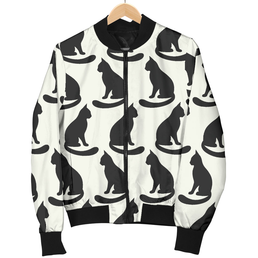 Black Cat Pattern Print Design 02 Women's Bomber Jacket