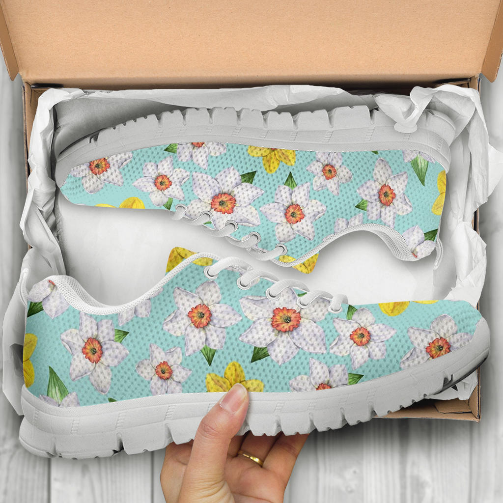 Daffodils Pattern Print Design DF07 Sneakers White Bottom Shoes