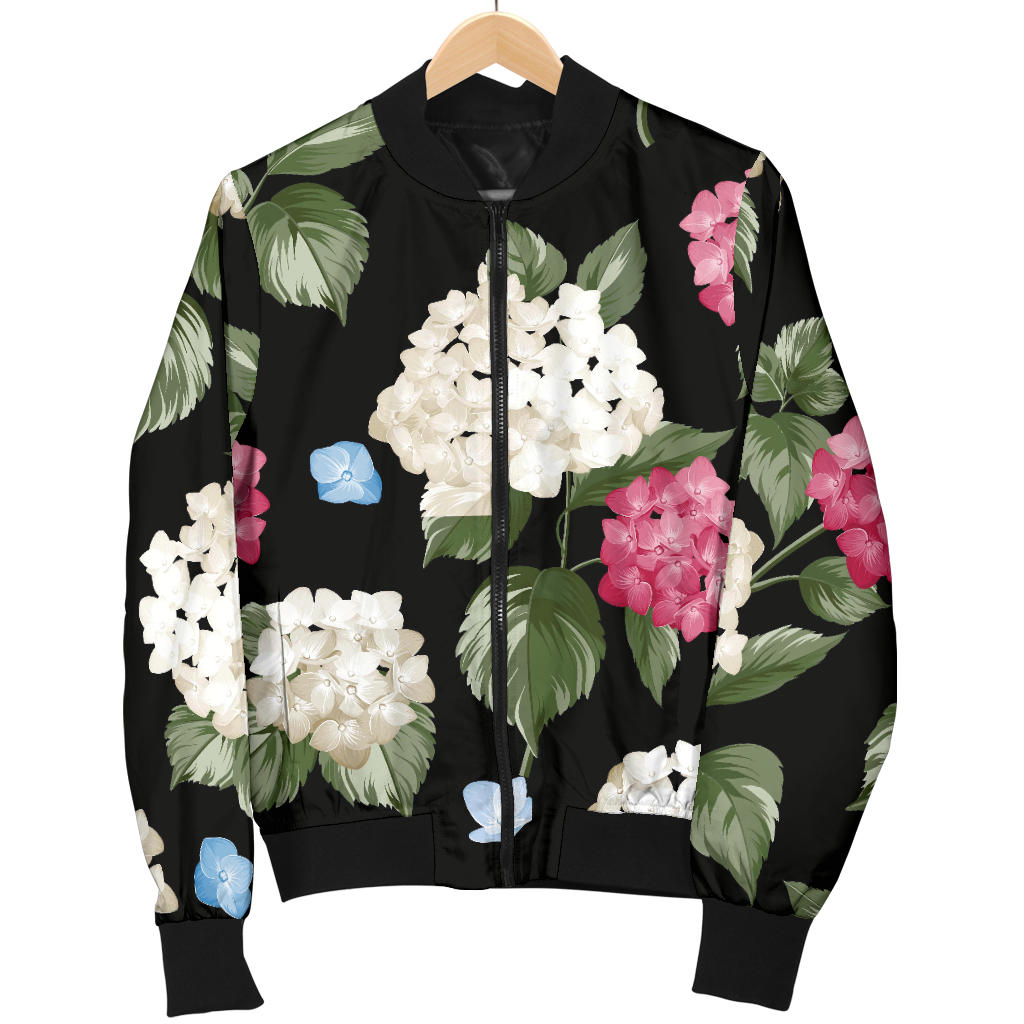 Hydrangea Pattern Print Design HD09 Women Bomber Jacket
