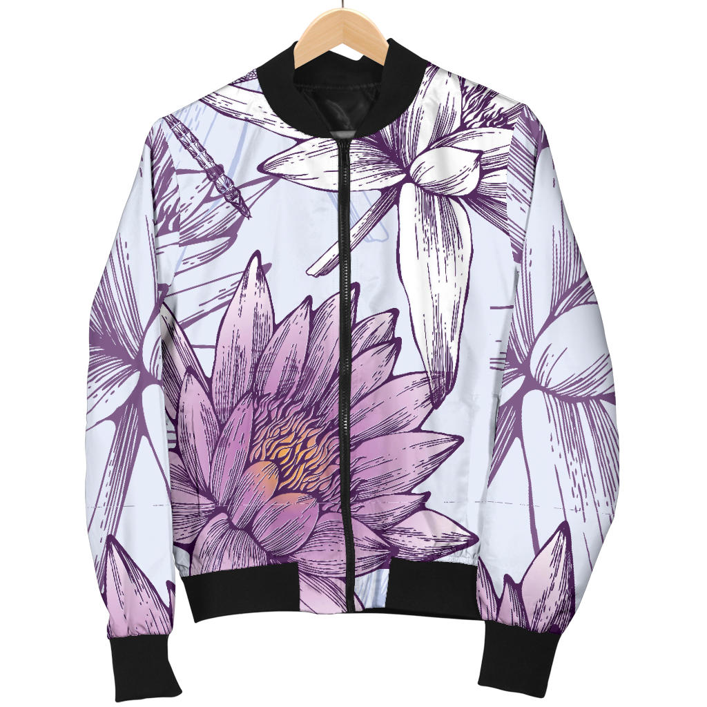 Water Lily Pattern Print Design WL01 Men Bomber Jacket