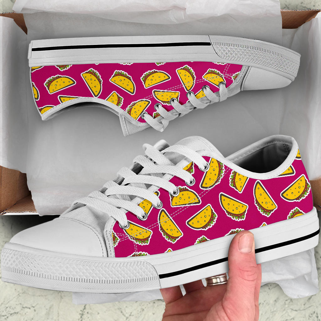 Taco Pattern Print Design TC01 White Bottom Low Top Shoes