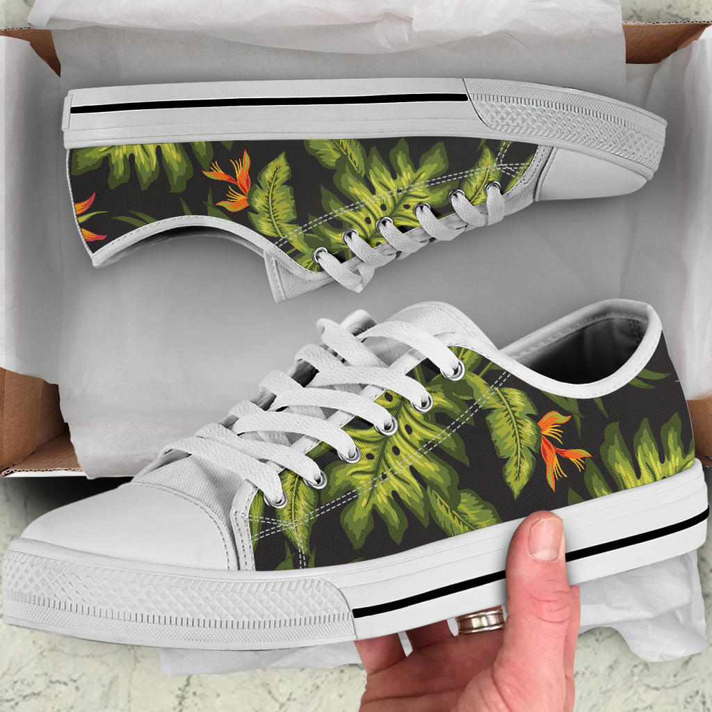 Bird Of Paradise Pattern Print Design BOP013 White Bottom Low Top Shoes
