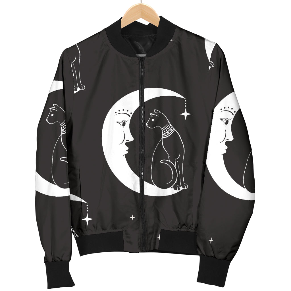 Moon with Cat Pattern Print Design 04 Women's Bomber Jacket