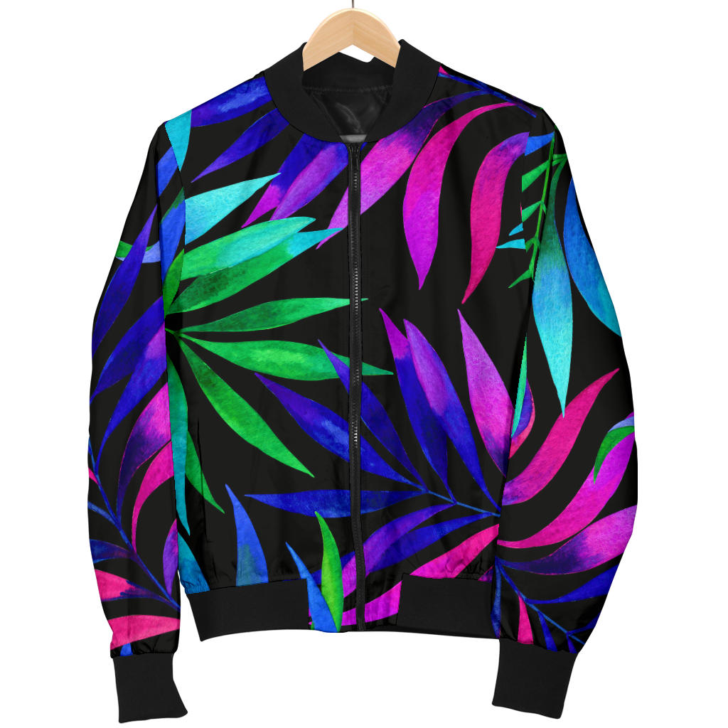 Tropical Flower Pattern Print Design TF010 Women Bomber Jacket