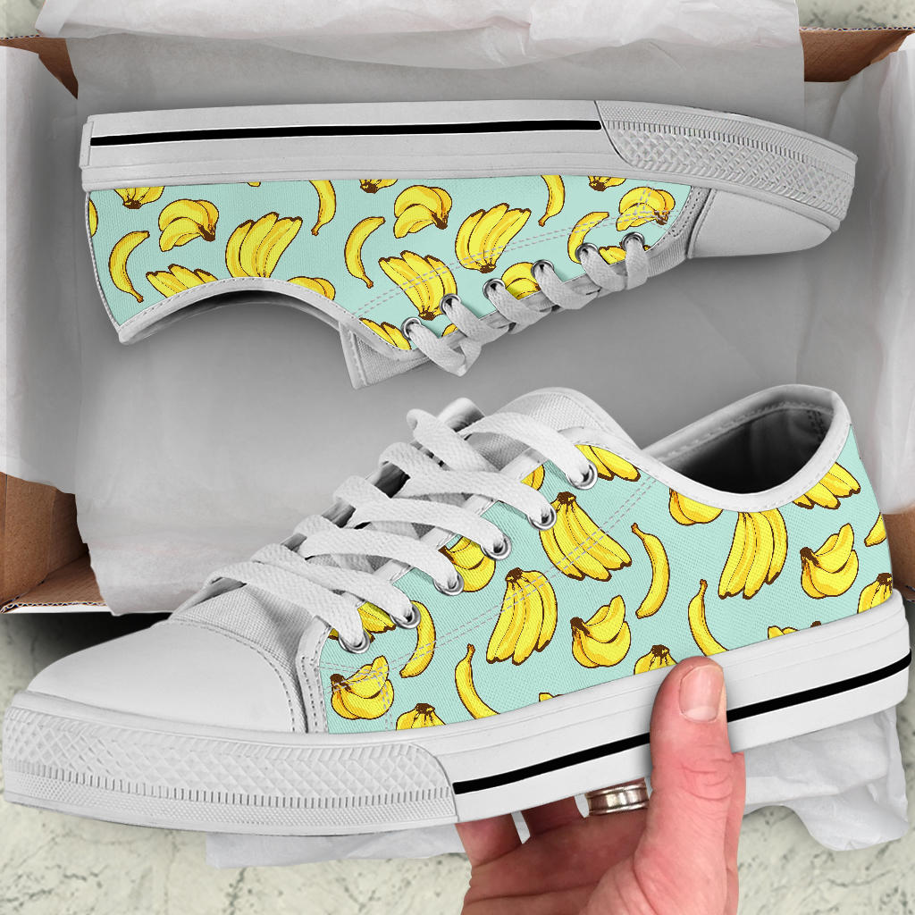 Banana Pattern Print Design BA04 White Bottom Low Top Shoes