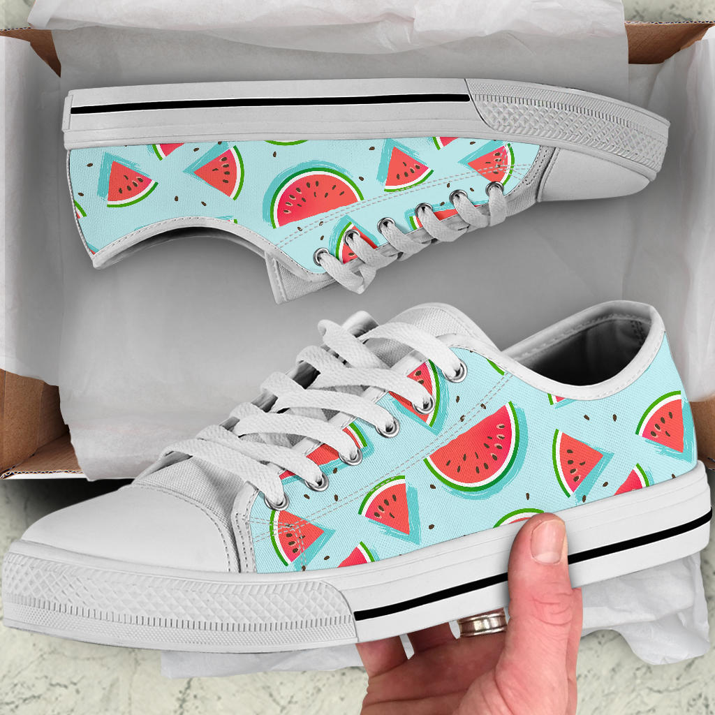 Watermelon Pattern Print Design WM03 White Bottom Low Top Shoes