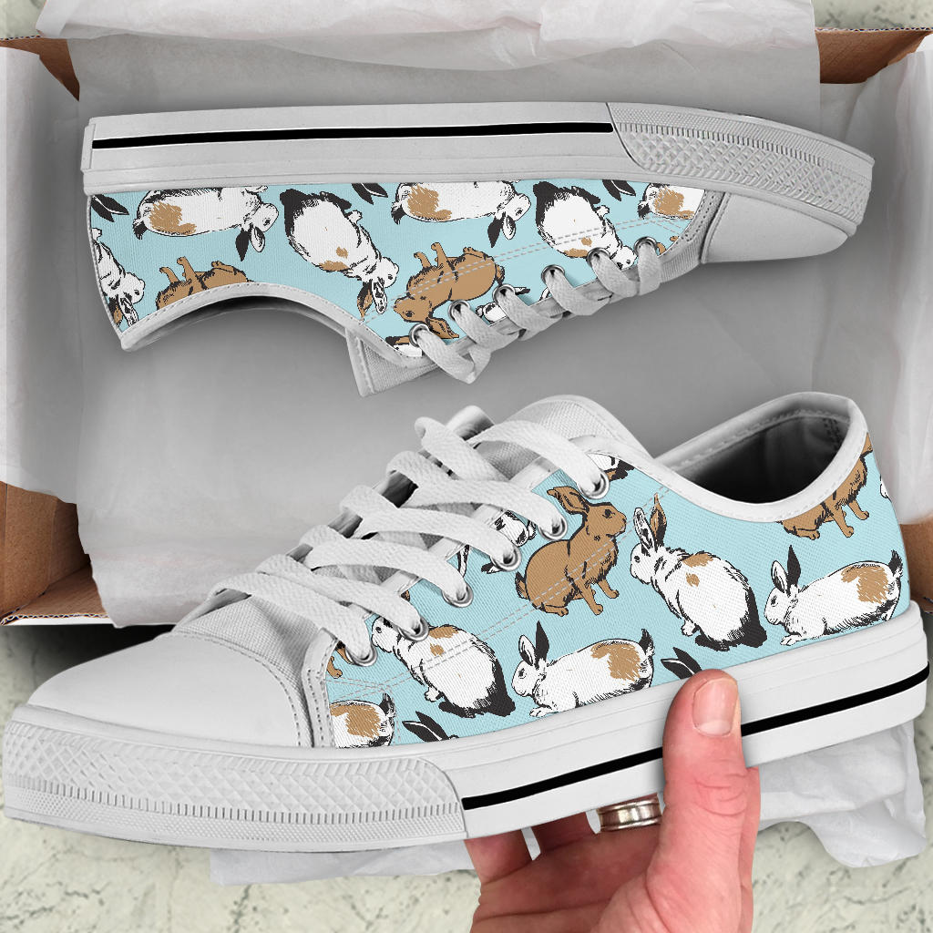 Rabbit Pattern Print Design RB018 White Bottom Low Top Shoes