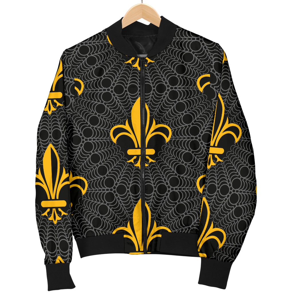 Fleur De Lis Gold Pattern Print Design 01 Women's Bomber Jacket
