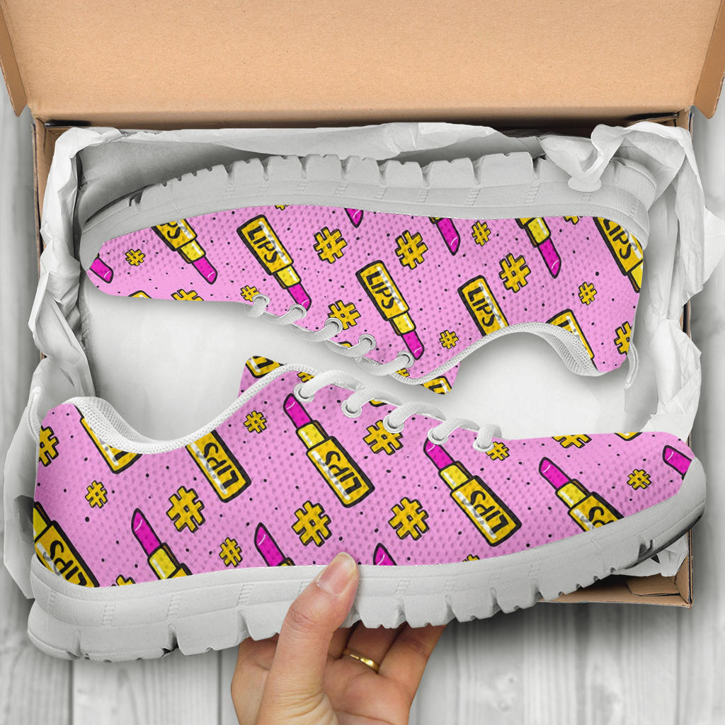 Lipstick Pattern Print Design LT03 Sneakers White Bottom Shoes