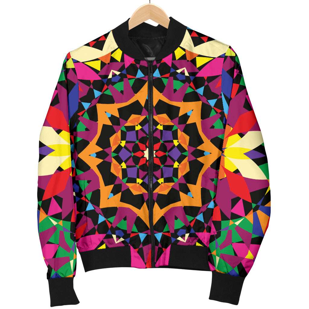Kaleidoscope Pattern Print Design 02 Women's Bomber Jacket