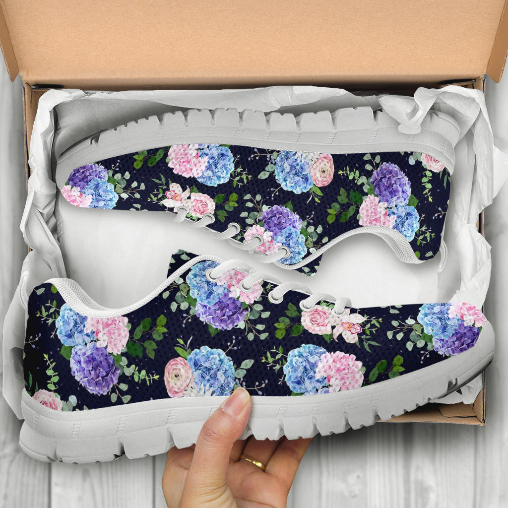 Hydrangea Pattern Print Design HD01 Sneakers White Bottom Shoes