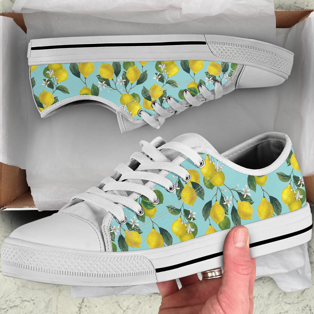 Lemon Pattern Print Design LM05 White Bottom Low Top Shoes