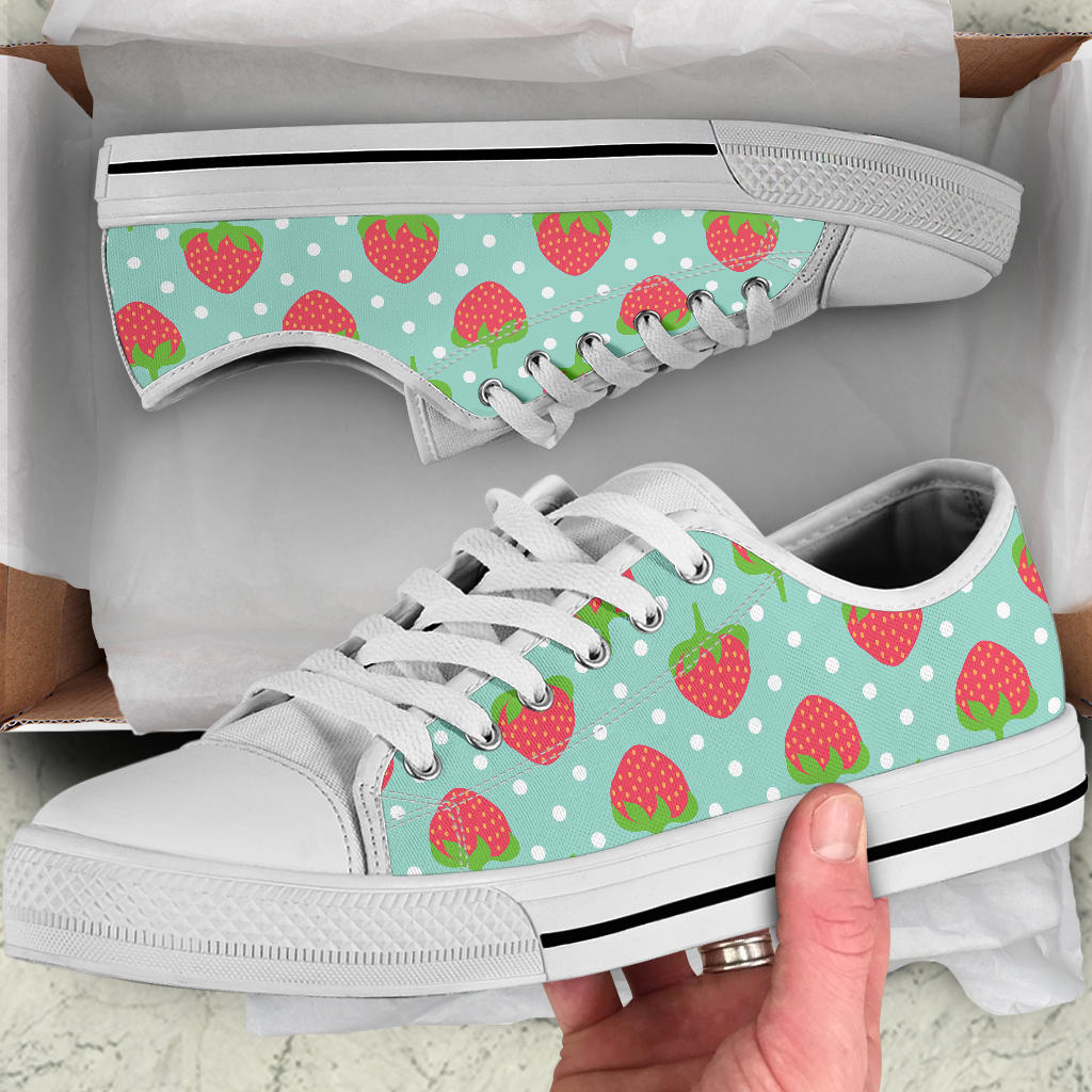 Strawberry Pattern Print Design SB06 White Bottom Low Top Shoes