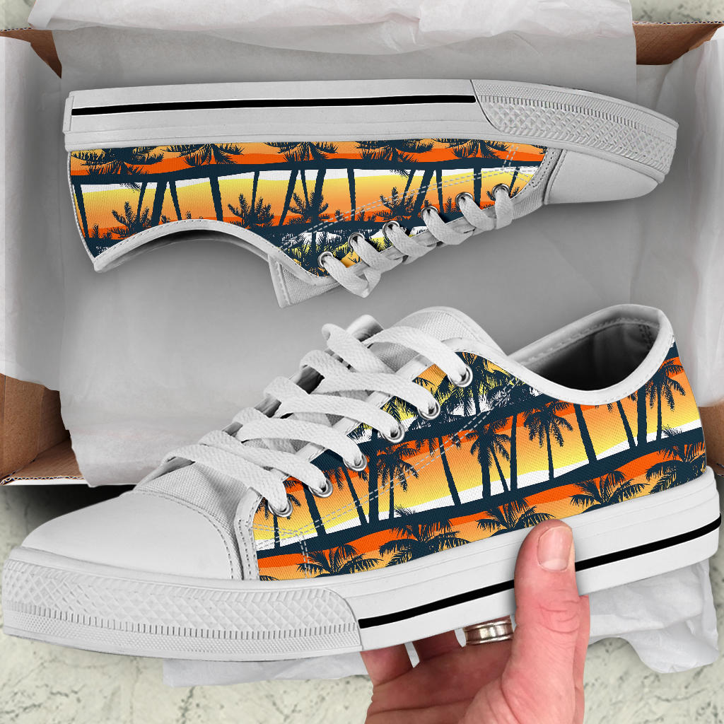 Palm Tree Pattern Print Design PT011 White Bottom Low Top Shoes