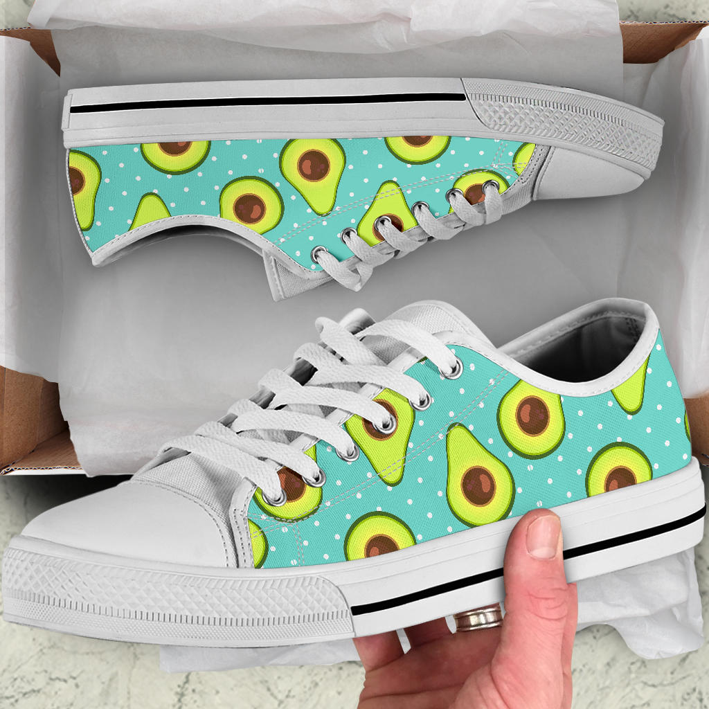 Avocado Pattern Print Design AC012 White Bottom Low Top Shoes