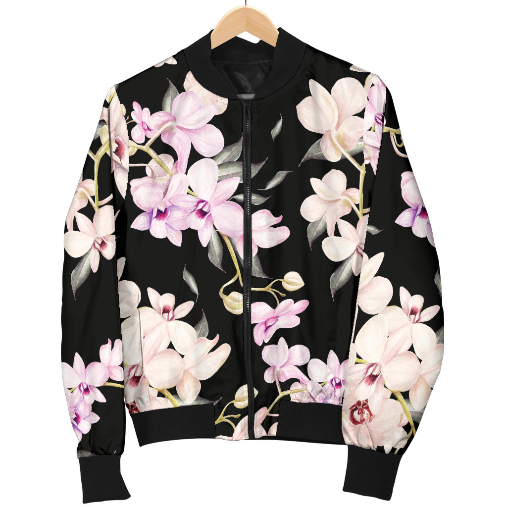 Orchid White Pattern Print Design OR03 Men Bomber Jacket