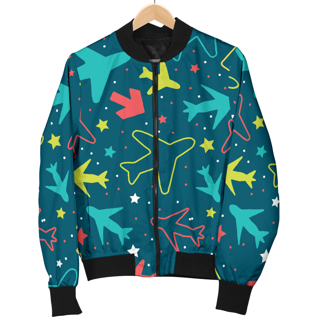Airplane Pattern Print Design 05 Women's Bomber Jacket