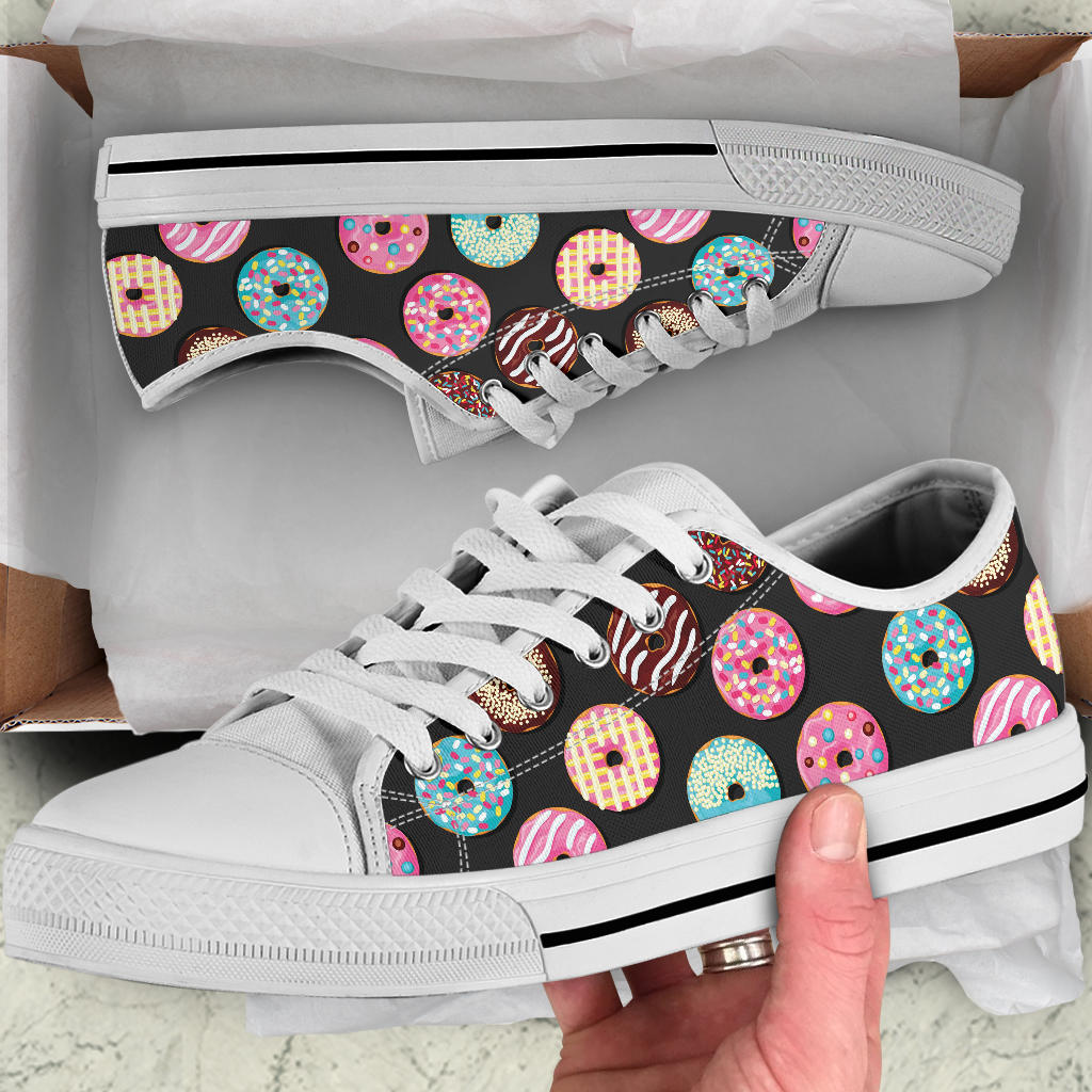 Donut Pattern Print Design DN02 White Bottom Low Top Shoes